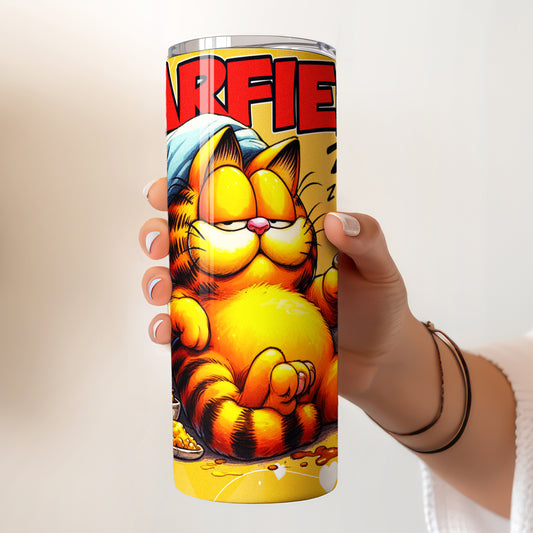 Garfield Sleepy Cat Skinny Tumbler - Custom Name (20oz) | Insulated Stainless Steel Travel Cup