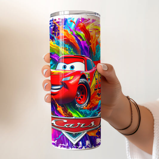Lightning McQueen Cars Color Splash Skinny Tumbler - Custom Name (20oz) | Insulated Stainless Steel Travel Cup