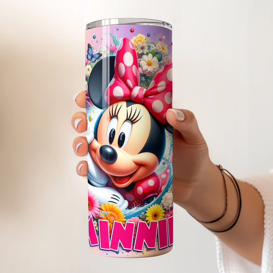 Minnie Mouse Floral Butterfly Skinny Tumbler - Custom Name (20oz) | Insulated Stainless Steel Travel Cup
