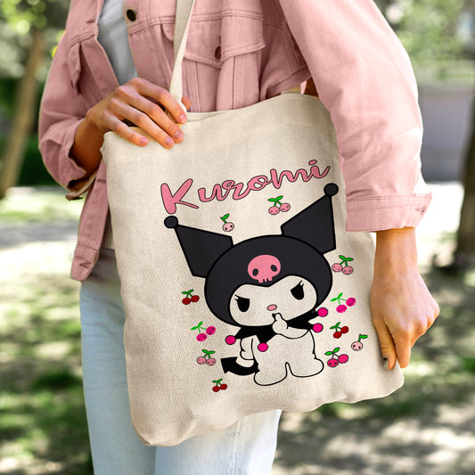 Kuromi Sanrio Linen Tote Bag - Custom Name (35x45cm) | Eco-Friendly Lightweight Shopping & Everyday Carrier