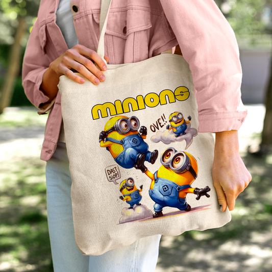 Minions Linen Tote Bag - Custom Name (35x45cm) | Eco-Friendly Lightweight Shopping & Everyday Carrier