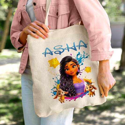Asha & Star Linen Tote Bag - Custom Name (35x45cm) | Eco-Friendly Lightweight Shopping & Everyday Carrier