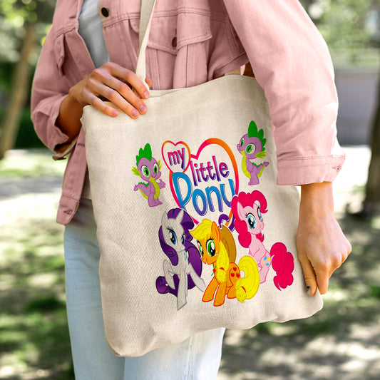 My Little Pony Friends Linen Tote Bag - Custom Name (35x45cm) | Eco-Friendly Lightweight Shopping & Everyday Carrier