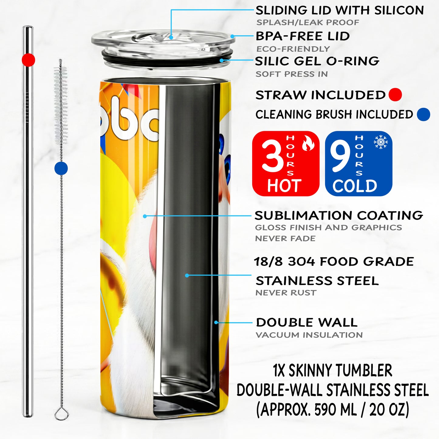 Booba Cheese Party Skinny Tumbler - Custom Name (20oz) | Insulated Stainless Steel Travel Cup