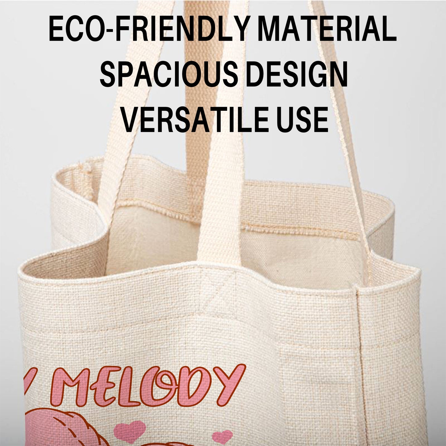 My Melody Sanrio Linen Tote Bag - Custom Name (35x45cm) | Eco-Friendly Lightweight Shopping & Everyday Carrier