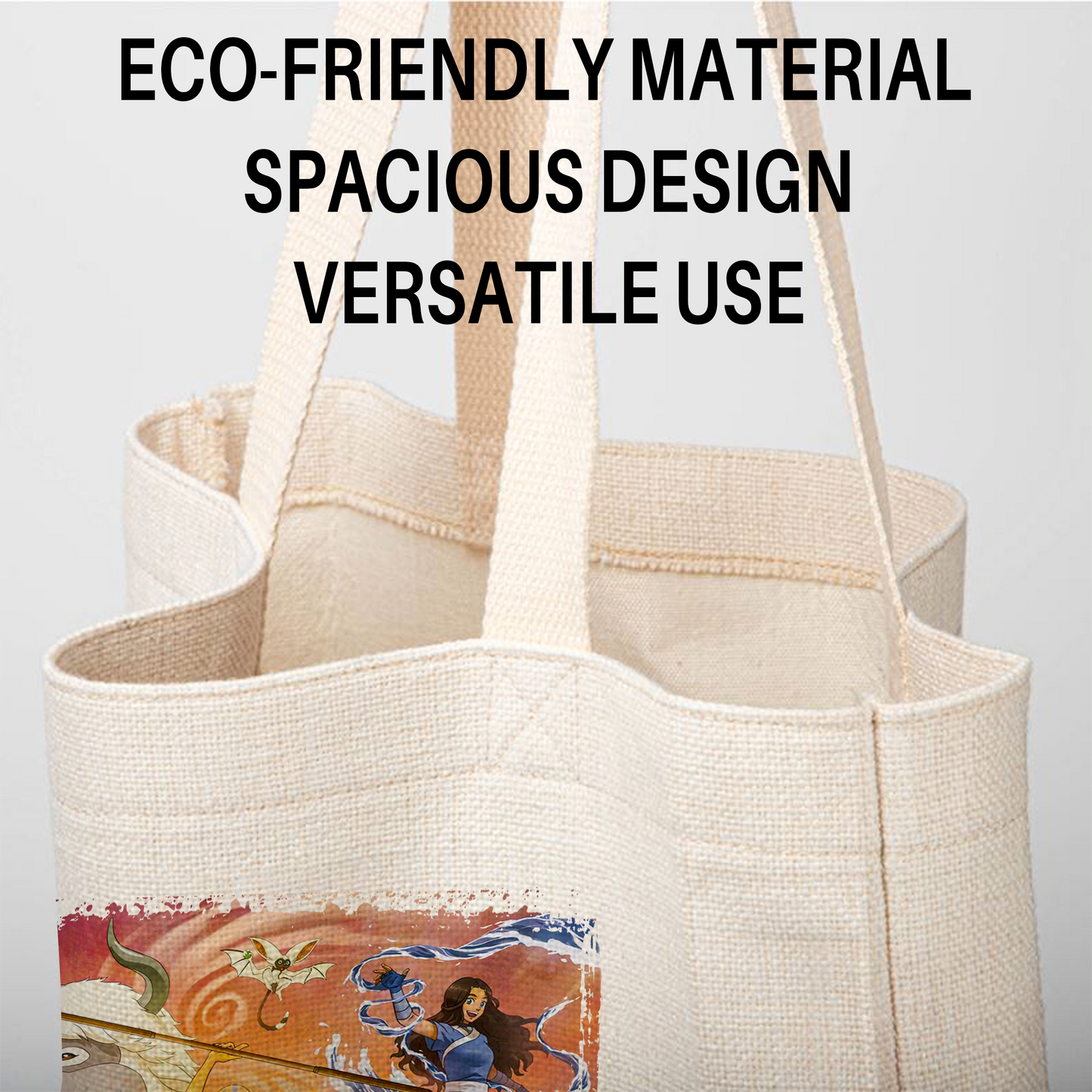 Avatar: The Last Airbender Linen Tote Bag - Custom Name (35x45cm) | Eco-Friendly Lightweight Shopping & Everyday Carrier