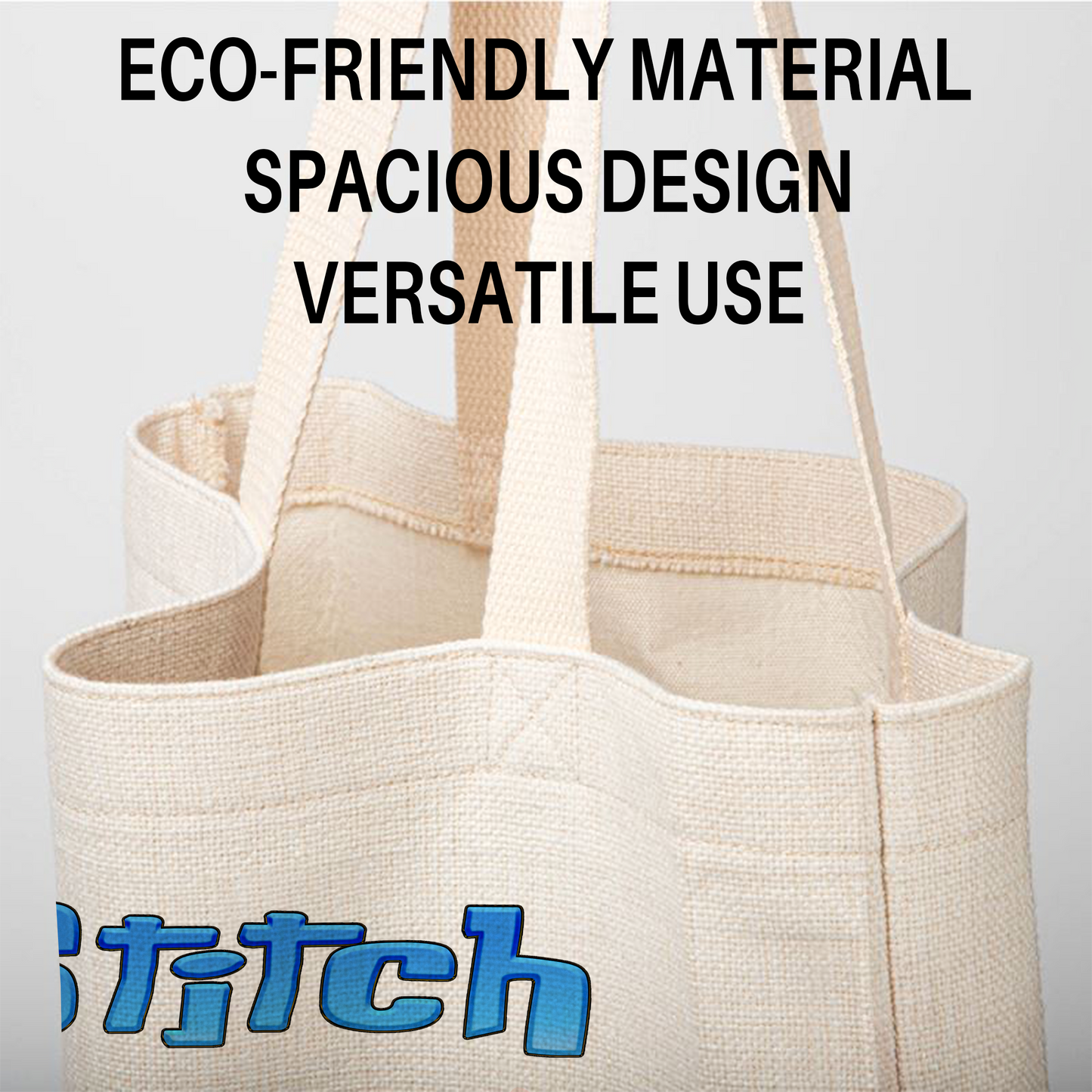 Stitch with Watercolor Flower Personalized Linen Tote Bag - Custom Name (35x45cm) | Eco-Friendly Botanical Shopper & Gift