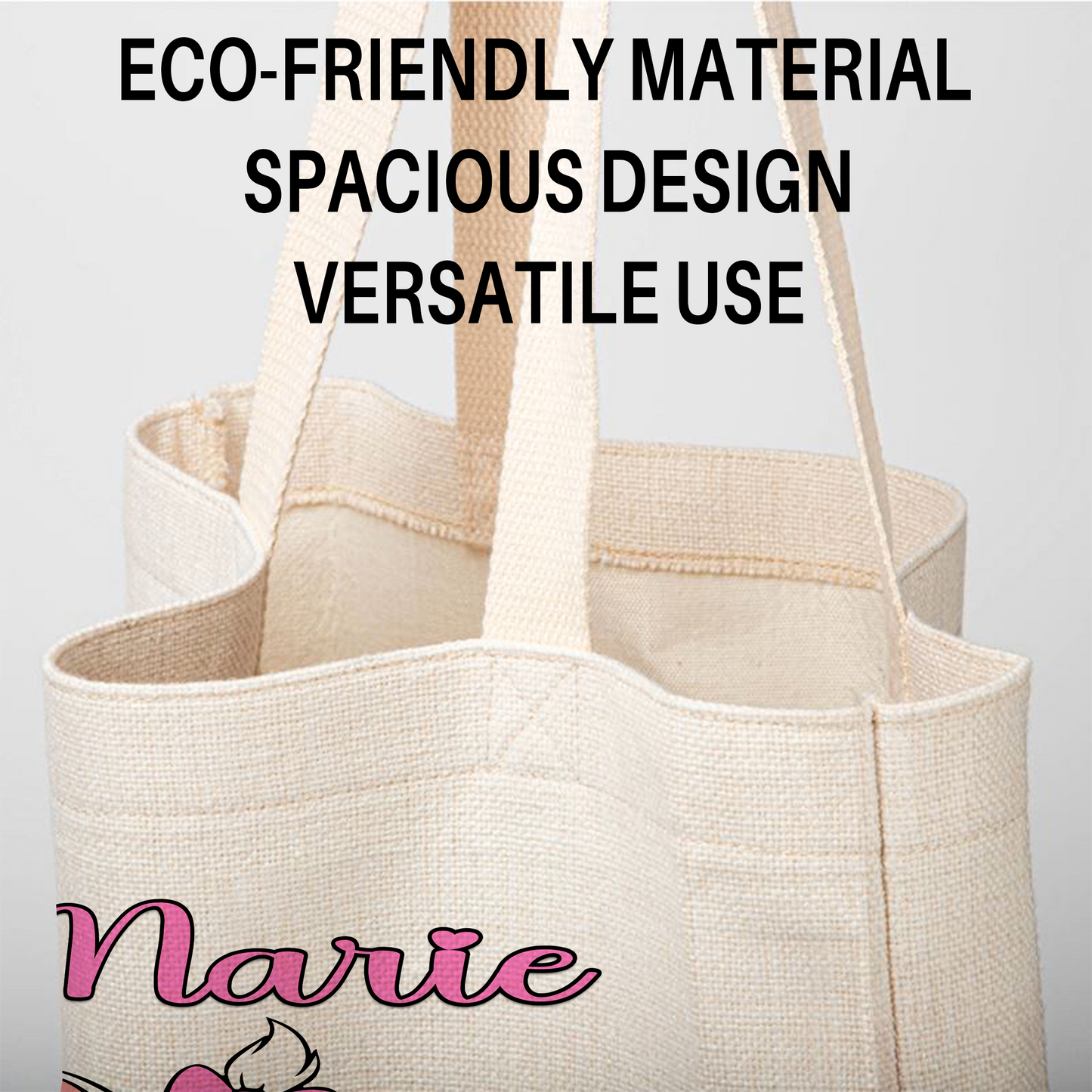 Marie Cat Linen Tote Bag - Custom Name (35x45cm) | Eco-Friendly Lightweight Shopping & Everyday Carrier