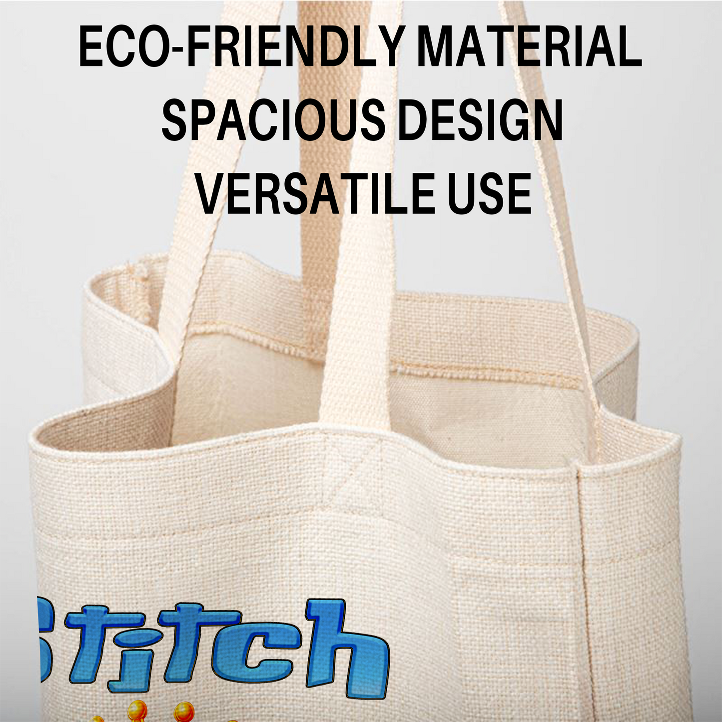 Stitch with Flower Crown & Tropical Hibiscus Linen Tote Bag - Custom Name (35x45cm) | Eco-Friendly Aloha Spirit Shopper