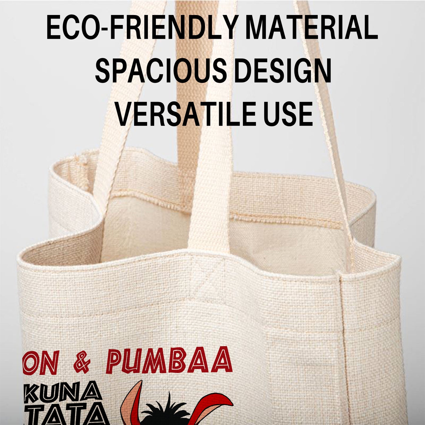 Timon & Pumbaa Hakuna Matata Linen Tote Bag - Custom Name (35x45cm) | Eco-Friendly Lightweight Shopping & Everyday Carrier