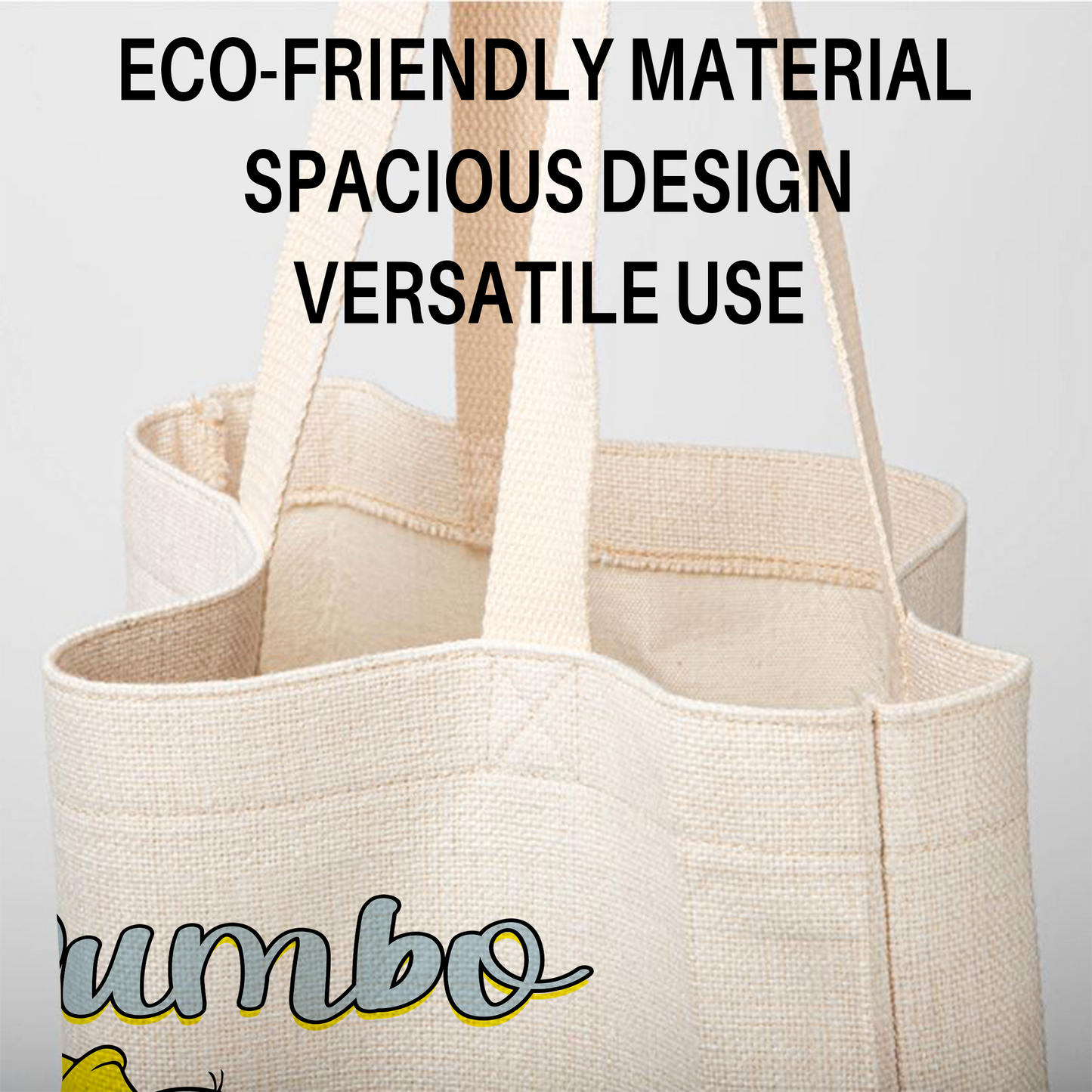 Dumbo Flying Elephant Linen Tote Bag - Custom Name (35x45cm) | Eco-Friendly Lightweight Shopping & Everyday Carrier