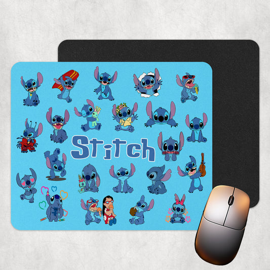 Stitch Character Collage Mouse Pad – Custom Name | Durable Design & Non-Slip Base