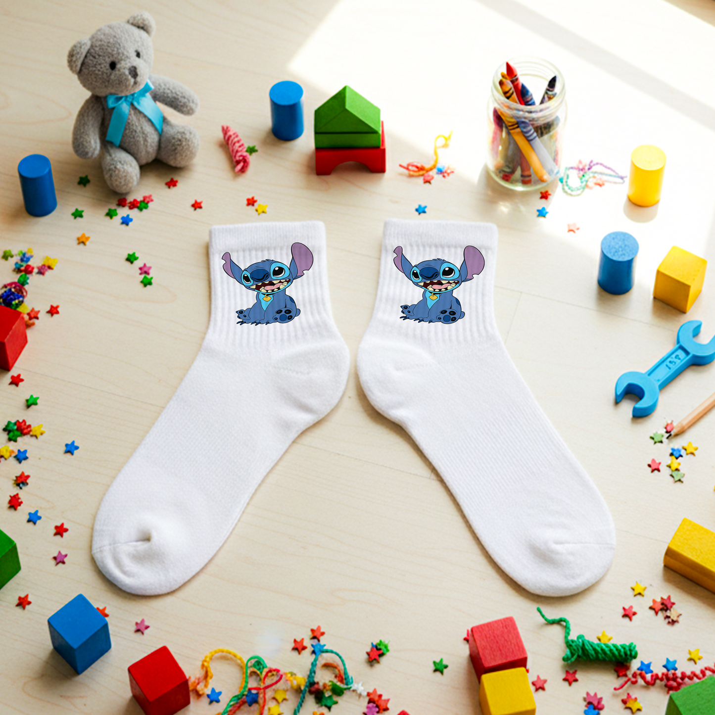 Stitch Playful Comfort Youth Socks Ages 5-15 All-Season - Custom Name | Breathable & Elastic