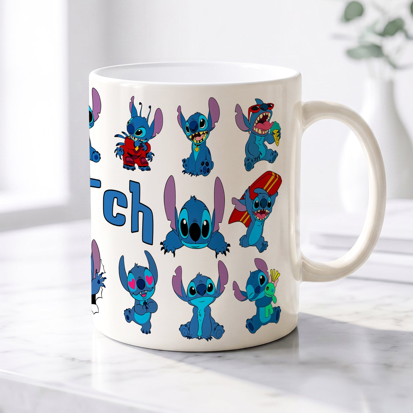 Stitch Expressions Collage Premium Ceramic Mug - Custom Name (11oz) | Microwave & Dishwasher Safe Coffee Cup