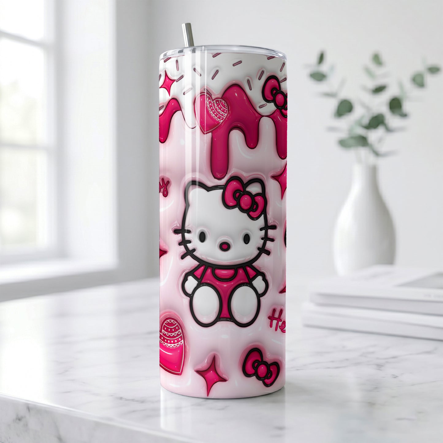Hello Kitty Pink Drip Skinny Tumbler - Custom Name (20oz) | Insulated Stainless Steel Travel Cup