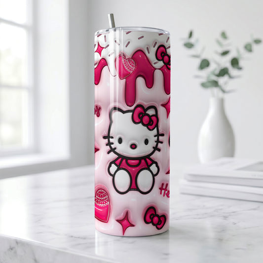 Hello Kitty Pink Drip Skinny Tumbler - Custom Name (20oz) | Insulated Stainless Steel Travel Cup