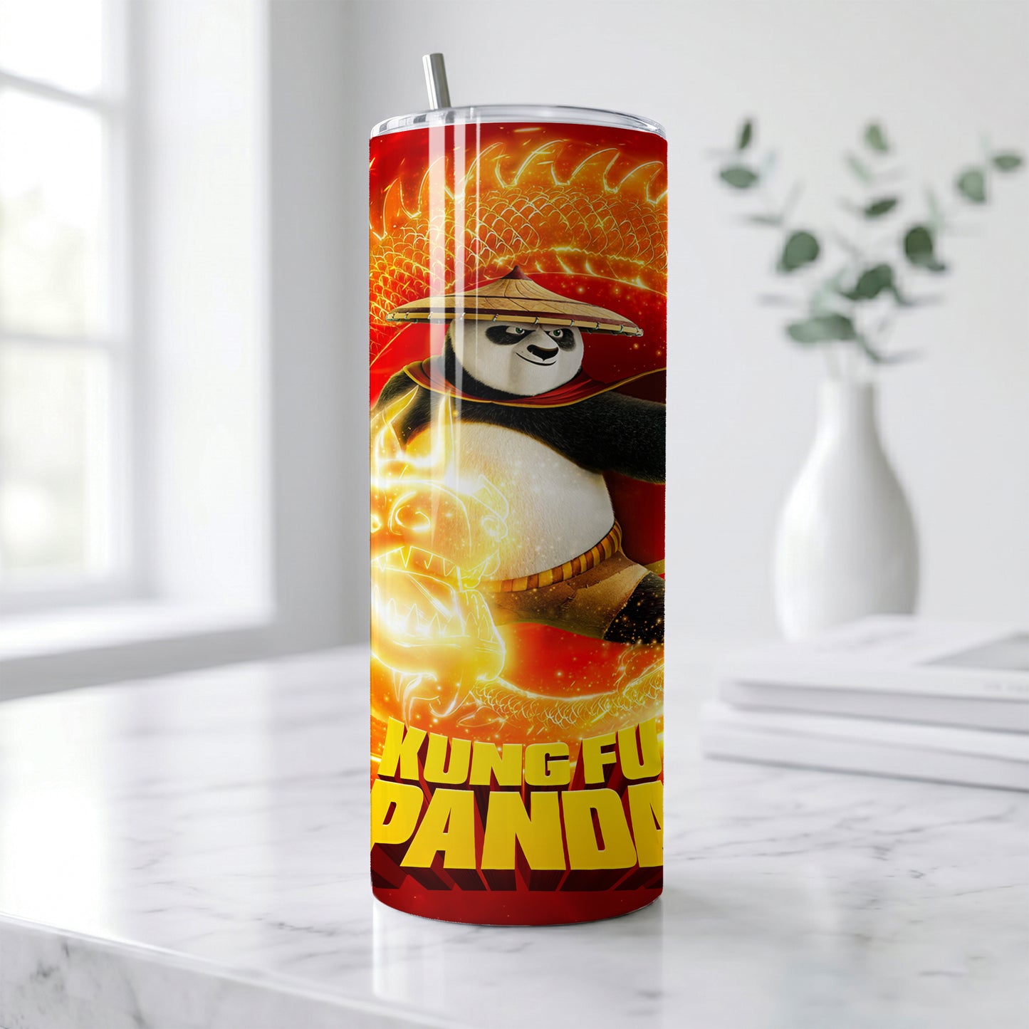 Kung Fu Panda Dragon Warrior Skinny Tumbler - Custom Name (20oz) | Insulated Stainless Steel Travel Cup