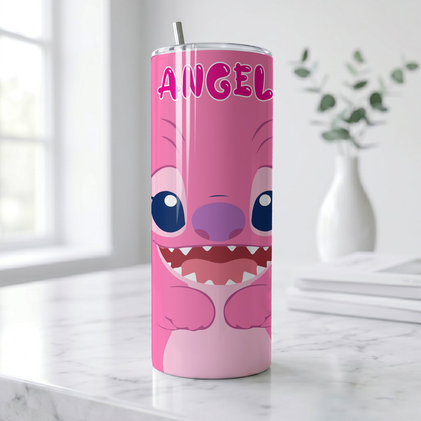 Angel Pink Hearts Skinny Tumbler - Custom Name (20oz) | Insulated Stainless Steel Travel Cup