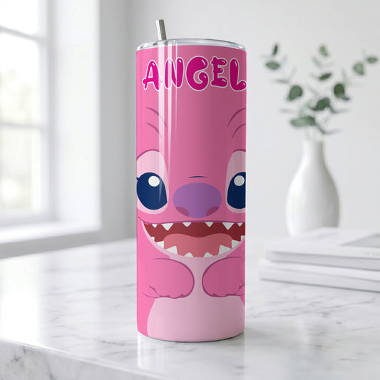 Angel Pink Hearts Skinny Tumbler - Custom Name (20oz) | Insulated Stainless Steel Travel Cup