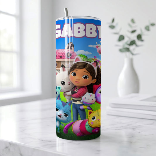 Gabby's Dollhouse Friends Skinny Tumbler - Custom Name (20oz) | Insulated Stainless Steel Travel Cup
