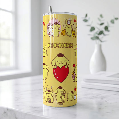 Pompompurin Yellow Heart Skinny Tumbler - Custom Name (20oz) | Insulated Stainless Steel Travel Cup