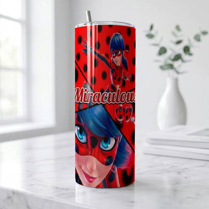 Miraculous Ladybug Hero Skinny Tumbler - Custom Name (20oz) | Insulated Stainless Steel Travel Cup