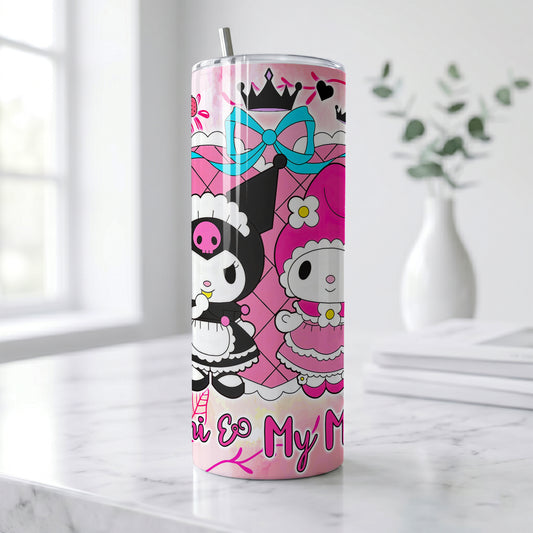 Kuromi & My Melody Maid Cafe Skinny Tumbler - Custom Name (20oz) | Insulated Stainless Steel Travel Cup