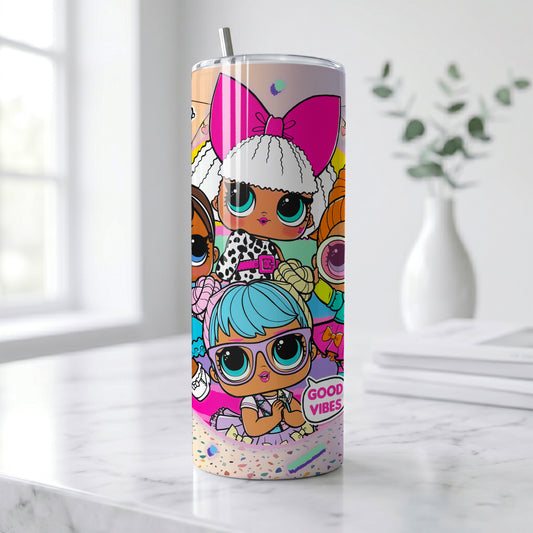 L.O.L. Surprise! Retro Vibes Skinny Tumbler - Custom Name (20oz) | Insulated Stainless Steel Travel Cup