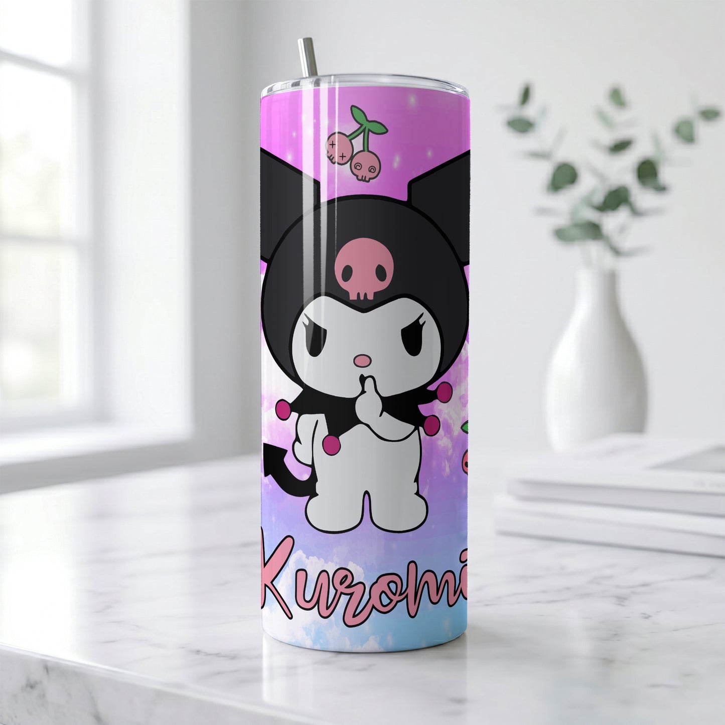 Kuromi Purple Clouds Skinny Tumbler - Custom Name (20oz) | Insulated Stainless Steel Travel Cup