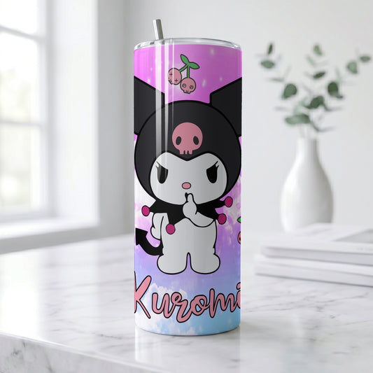 Kuromi Purple Clouds Skinny Tumbler - Custom Name (20oz) | Insulated Stainless Steel Travel Cup