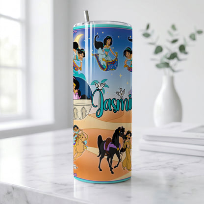 Princess Jasmine Magic Carpet Skinny Tumbler - Custom Name (20oz) | Insulated Stainless Steel Travel Cup