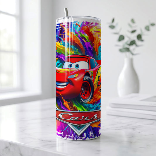 Lightning McQueen Cars Color Splash Skinny Tumbler - Custom Name (20oz) | Insulated Stainless Steel Travel Cup