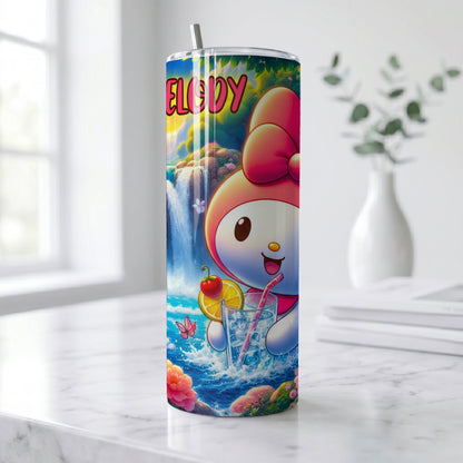 My Melody Waterfall Skinny Tumbler - Custom Name (20oz) | Insulated Stainless Steel Travel Cup