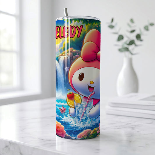 My Melody Waterfall Skinny Tumbler - Custom Name (20oz) | Insulated Stainless Steel Travel Cup