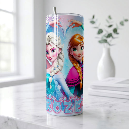 Anna & Elsa Frozen Sisters Skinny Tumbler - Custom Name (20oz) | Insulated Stainless Steel Travel Cup
