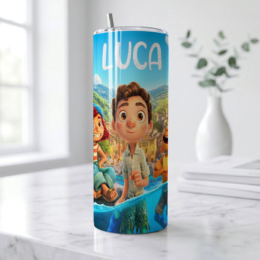 Luca Italian Riviera Sea Monster Skinny Tumbler - Custom Name (20oz) | Insulated Stainless Steel Travel Cup