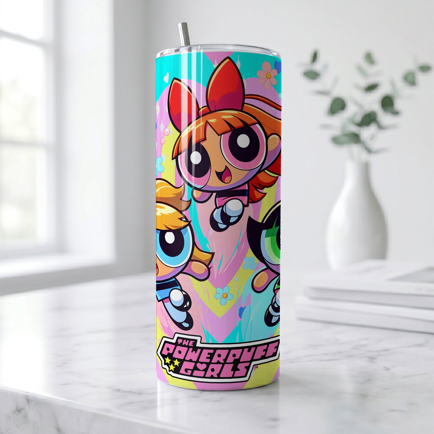 Powerpuff Girls Action Skinny Tumbler - Custom Name (20oz) | Insulated Stainless Steel Travel Cup