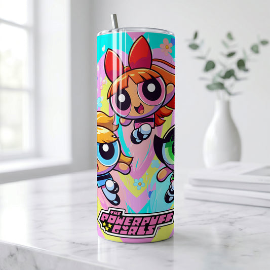 Powerpuff Girls Action Skinny Tumbler - Custom Name (20oz) | Insulated Stainless Steel Travel Cup