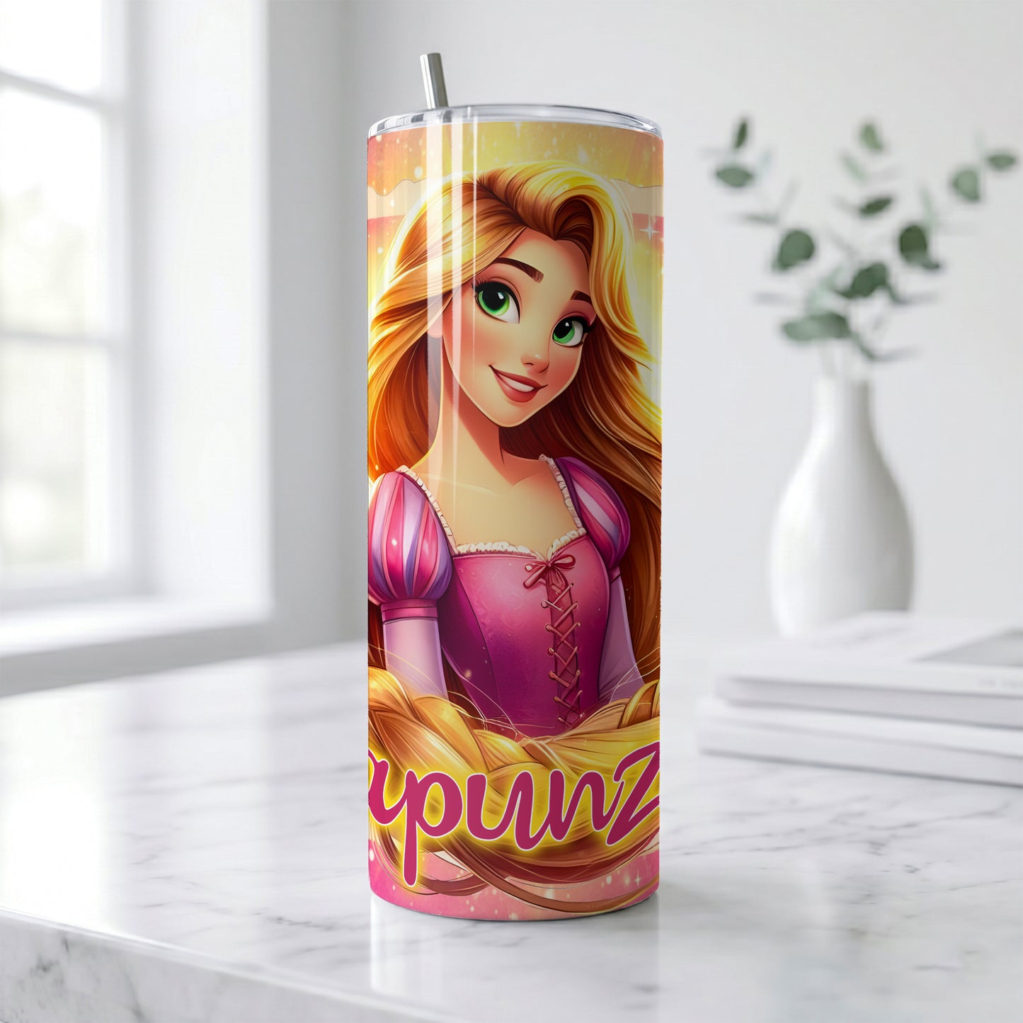 Princess Rapunzel Magical Hair Skinny Tumbler - Custom Name (20oz) | Insulated Stainless Steel Travel Cup