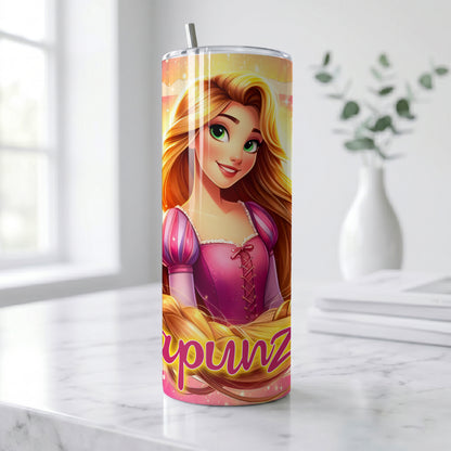 Princess Rapunzel Magical Hair Skinny Tumbler - Custom Name (20oz) | Insulated Stainless Steel Travel Cup