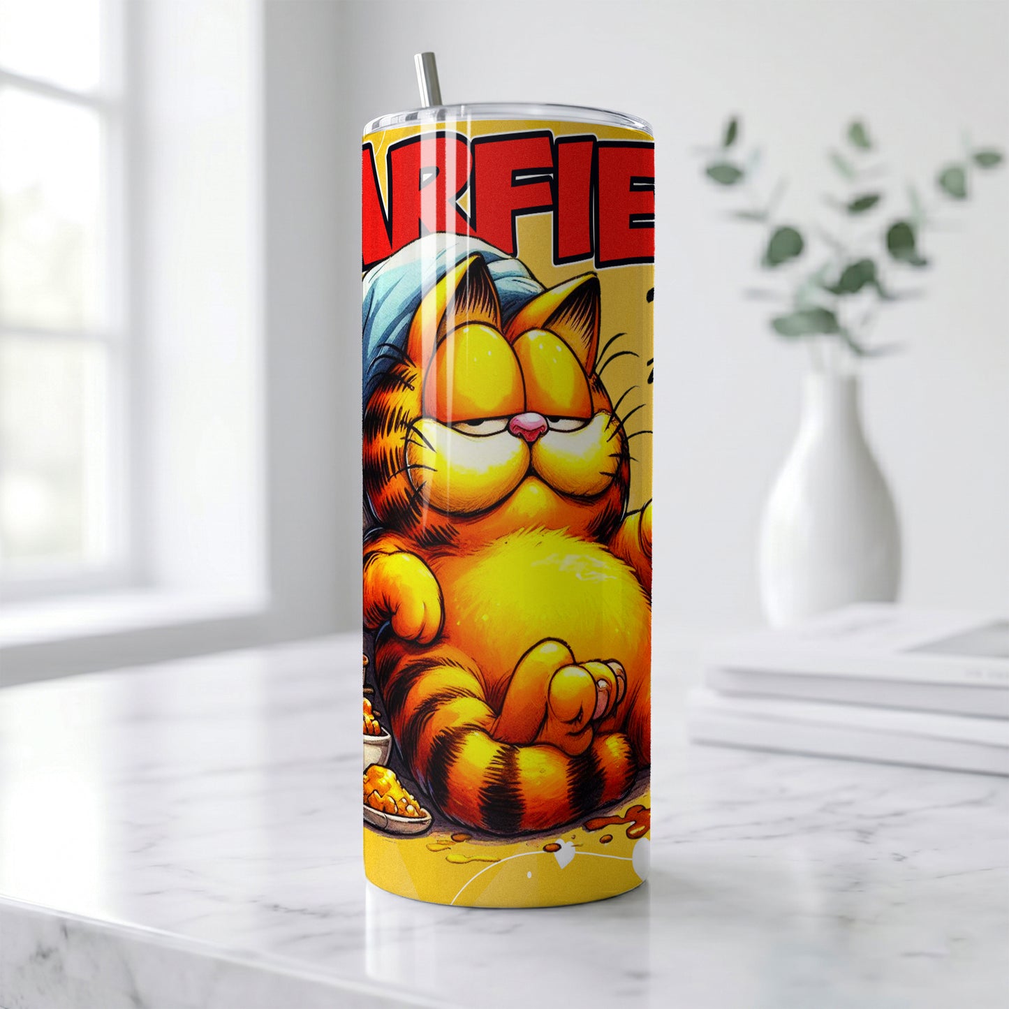 Garfield Sleepy Cat Skinny Tumbler - Custom Name (20oz) | Insulated Stainless Steel Travel Cup