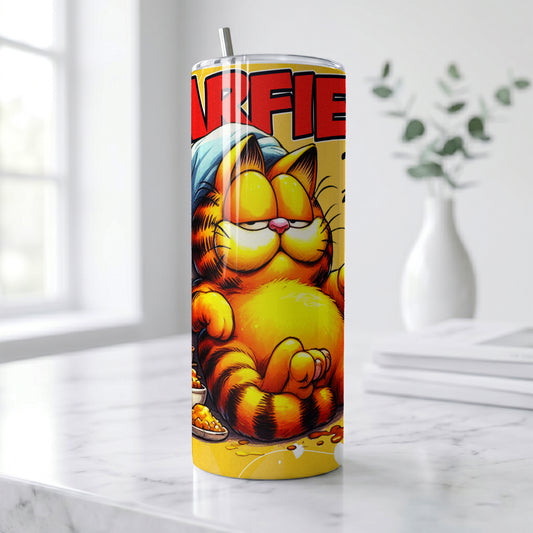 Garfield Sleepy Cat Skinny Tumbler - Custom Name (20oz) | Insulated Stainless Steel Travel Cup