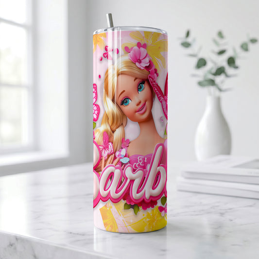 Barbie Butterfly Glow Skinny Tumbler - Custom Name (20oz) | Insulated Stainless Steel Travel Cup