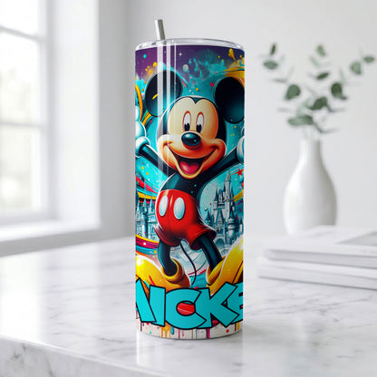Mickey Mouse Colorful Magic Skinny Tumbler - Custom Name (20oz) | Insulated Stainless Steel Travel Cup