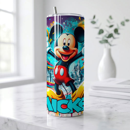Mickey Mouse Colorful Magic Skinny Tumbler - Custom Name (20oz) | Insulated Stainless Steel Travel Cup