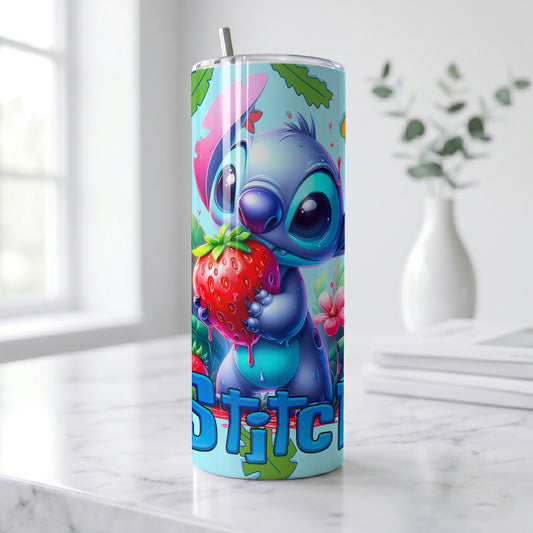 Stitch Giant Strawberry Skinny Tumbler - Custom Name (20oz) | Insulated Stainless Steel Travel Cup