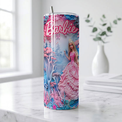 Barbie Butterfly Glow Skinny Tumbler - Custom Name (20oz) | Insulated Stainless Steel Travel Cup
