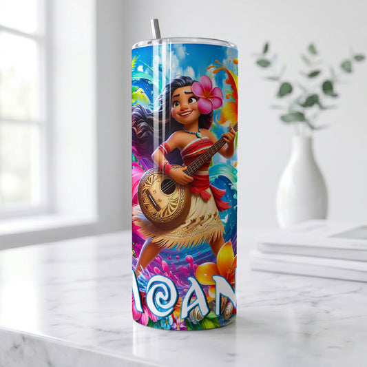 Moana Musical Tropical Ocean Skinny Tumbler - Custom Name (20oz) | Insulated Stainless Steel Travel Cup