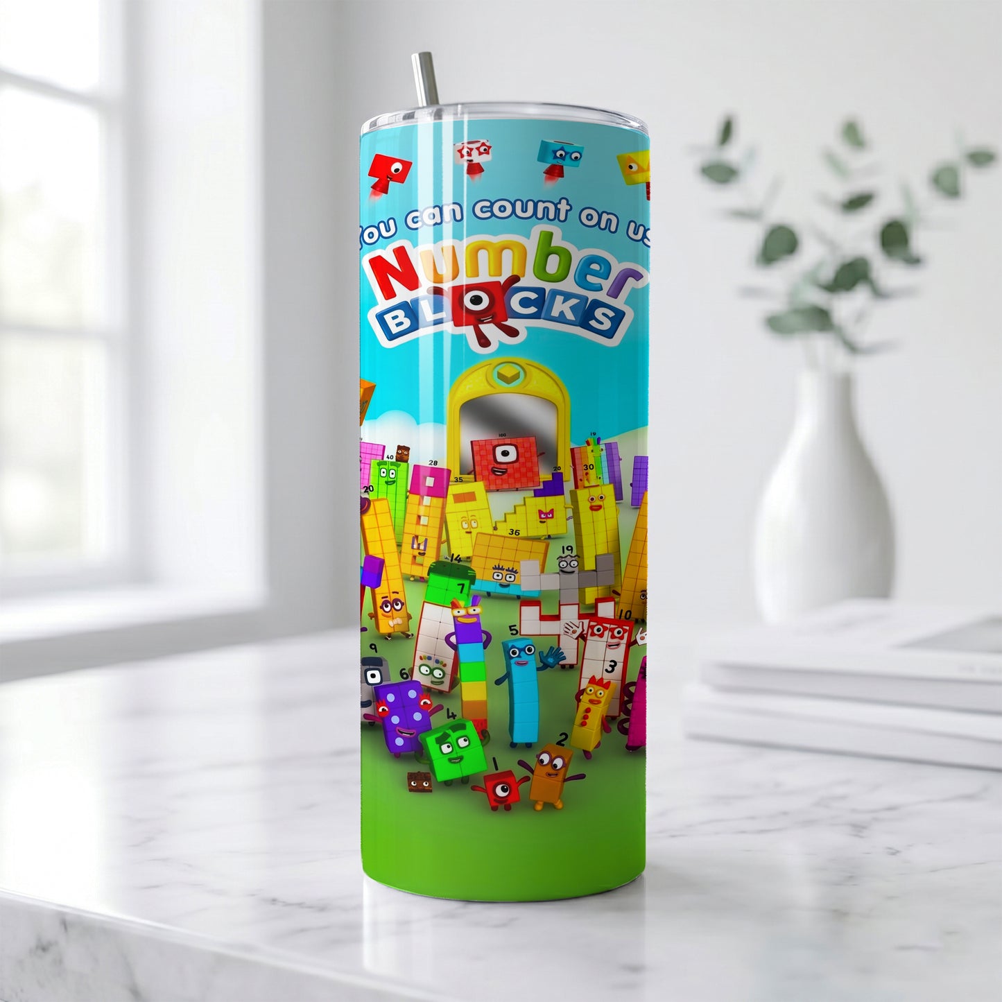 Numberblocks Counting Fun Skinny Tumbler - Custom Name (20oz) | Insulated Stainless Steel Travel Cup