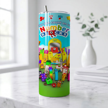 Numberblocks Counting Fun Skinny Tumbler - Custom Name (20oz) | Insulated Stainless Steel Travel Cup